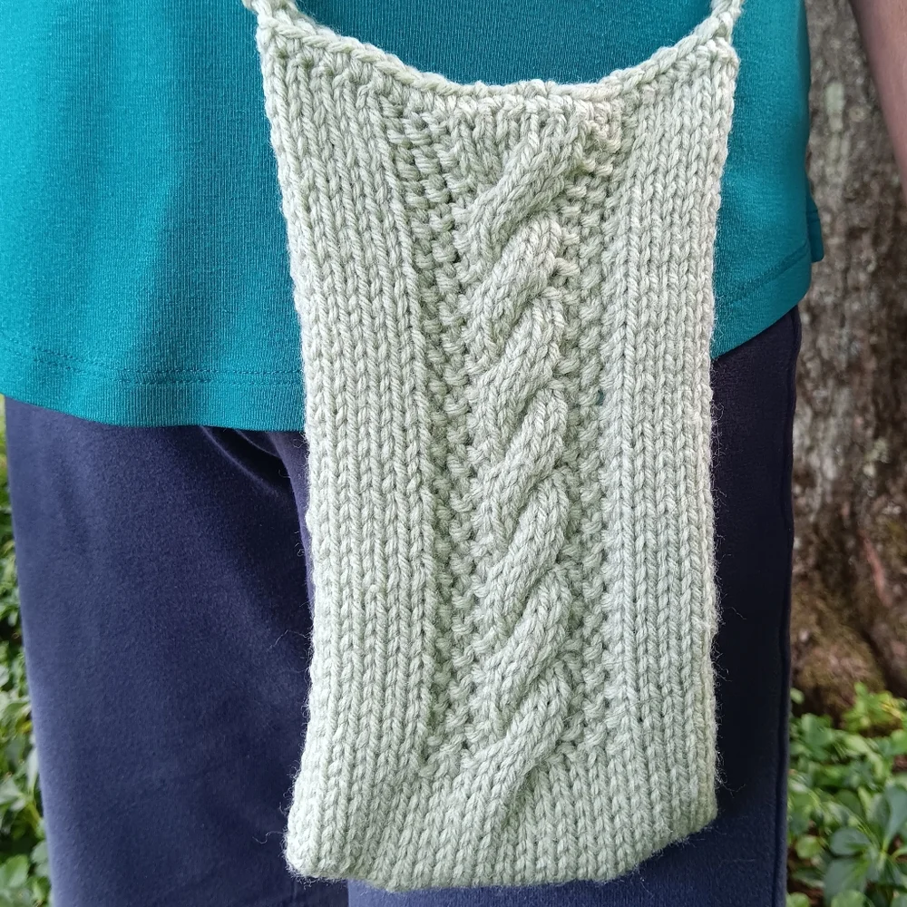 Handmade Handknit Sage Green Cableknit Crossbody Cell Phone Bag